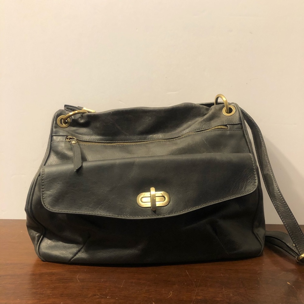 Pulicati Grey Leather Messenger Bag